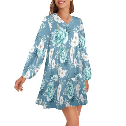 V-Neck Spring Flowers Dress