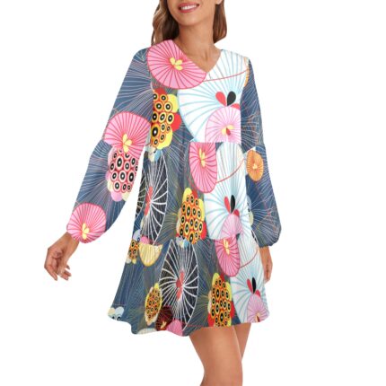 Long Sleeved Water Flowers Dress